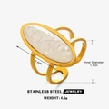 Golden stainless steel oval ring with white tiger eye inlay and triple band design - White Ring (Mother of Pearl Texture)
