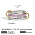 Three-layer stainless steel ring with pink gemstone pavé and gold connecting loops - US 8 / Triple Loop Interconnected Style (JDRW2408034-PK-PS-8) / Gold Silver & Pink Mixed