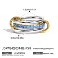 Stacked mixed-metal stainless steel rings with blue gemstone inlay, size 8 variant - US 8 / Five-Ring Stackable Style (JDRW2408034-BL-PS-8) / Gold Silver & Blue Mixed