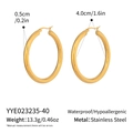 Vue détaillée des créoles en acier inoxydable plaqué or 18K avec dimensions exactes - Style Créole Doré Moyen 48mm (YYE023235-40)