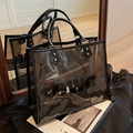 Black transparent PVC tote bag with OWG lettering and internal zipper pouch - Dark Brown
