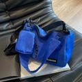 Electric blue nylon hobo bag with wide strap and matching mini coin purse detail - Blue