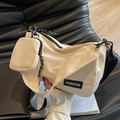 Creamy white nylon crossbody bag with matching small pouch and adjustable strap - Off-white