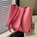 Pink high-capacity bucket shoulder bag with drawstring detail and wide strap - Pink