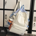 Minimalist blue and white colorblock backpack with cute plush donkey pendant decoration - Orange with Pendant