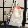 Three-color patchwork backpack in white, orange, and blue with a cute cow plush pendant - Klein Blue with Pendant