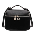 Borsa a tracolla vintage nera in pelle scamosciata opaca e pelle con patchwork - Nero