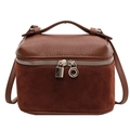 Borsa vintage a scatola marrone in pelle e camoscio con cerniere argentate e tracolla - Marrone