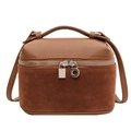 Borsa marrone in pelle e camoscio con tiri della zip argentati a forma di lucchetto - Cachi