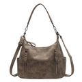 Große Vintage-Tragetasche in Taupe aus Leder mit zwei dekorativen Front-Reißverschlüssen - Khaki