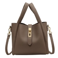 Sac à main marron texture litchi avec fermoir doré et bandoulière amovible - Gris