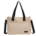 Borsa tote minimalista in tela beige con spalline nere e targhetta in pelle Banatu - Nero