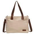 Borsa tote in tela crema con manici marroni e tracolla regolabile rimovibile - Marrone