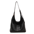 Black pebbled leather hobo bucket bag with adjustable strap and central seam detail - Black