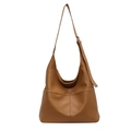Large dark brown pebble leather hobo bucket bag with front pocket and adjustable strap - Brown