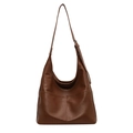 Dark brown leather hobo bag with large capacity, V-stitch detail and adjustable strap - Brown