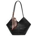 Grote zwarte gewatteerde shopper met V-vormige opening en decoratieve sjaal voor dames - Zwart