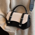 Fashionable black and white contrast messenger bag with a wide geometric woven strap - White and Black