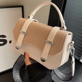 Chic beige color-block crossbody bag with wide patterned strap and silver hardware - Off-white