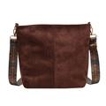 Dark brown matte tote bag with bohemian geometric strap and retro bronze hardware - Coffee