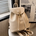 Minimalist cream white PU leather backpack with gold hook and drawstring closure - Off-white