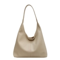 Bolso hobo minimalista blanco crema de cuero con textura de grano y correa de hombro - Blanco Roto