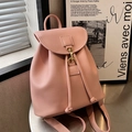 Light pink minimalist backpack featuring high-quality faux leather with a metal hook - Pink