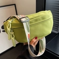 Neon green canvas crossbody waist bag with ethnic style wide woven shoulder strap - Green