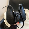 Chic black crocodile embossed underarm bag with silver adjustable buckle and square clasp - Black