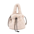 Chic beige faux fur bucket bag with a soft plush texture and drawstring closure - White
