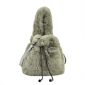 Chic bean green plush drawstring bucket bag with long faux fur and leather strap - Green