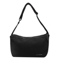 Bolso bandolera minimalista de lona negra con correa ancha ajustable y cierre de cremallera - Negro