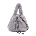 Chic grey faux fur bucket bag with drawstring closure and matching shoulder strap - Gray