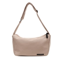 Bolso bandolera de lona beige con correa ancha ajustable y etiqueta minimalista - Caqui