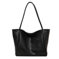 Bolso tote negro minimalista grande en piel sintética brillante para uso diario - Negro