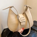 Chic beige crocodile embossed underarm bag featuring a stylish oversized decorative buckle - Khaki