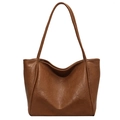 Bolso tote marrón clásico grande con textura de cuero natural y tirantes dobles delgados - Marrón