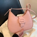 Pink crocodile pattern underarm bag with adjustable strap and large square buckle - Pink