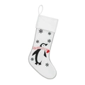 Chaussette de Noël avec motif de pingouin brodé et décor d'écharpe à rayures - Manchot Blanc