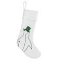 White Christmas stocking with a minimalist penguin wearing a green striped top hat - Penguin