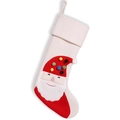 Christmas stocking in creamy white fabric featuring a 3D Santa Claus and colorful pom-poms - Santa Claus