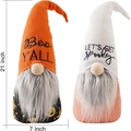 Set of 2 Halloween gnomes with 21-inch height, knitted hats and spooky pumpkin patterns - Pair (Orange + White)