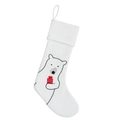 Creamy white Christmas stocking with embroidered polar bear and red gift box detail - Bear