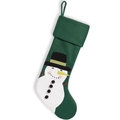 Dark green Christmas stocking featuring a 3D plush snowman and white cuff with hanging loop - Snowman