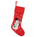 Chaussette de Noël rouge en velours avec broderie bonhomme de neige et boucle de suspension - Bonhomme de Neige Rouge