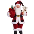 Staande Kerstman figuur in rood geruit kostuum met witte teddybeer en geschenkzak - Zwart en Rood Geruite Kerstman