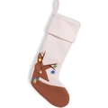 Christmas stocking with brown reindeer design and colorful pom-poms for festive decoration - Elk