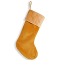 Golden plush Christmas stocking candy bag with soft beige faux fur cuff and hanging loop - Orange