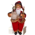 12 inch sitting Santa Claus doll in red grey plaid coat with berries and wood twigs - Sitting Santa with Christmas Tree