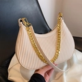 Chic beige ruched hobo bag with gold chain strap and stylish pleated design - Large Beige